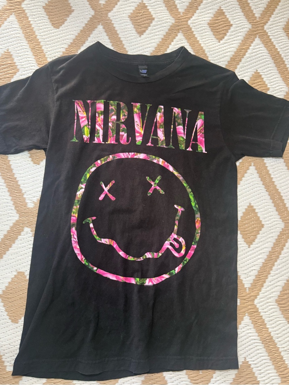 Tultex Black Kids Tee with Pink & Green Floral Nirvana Logo